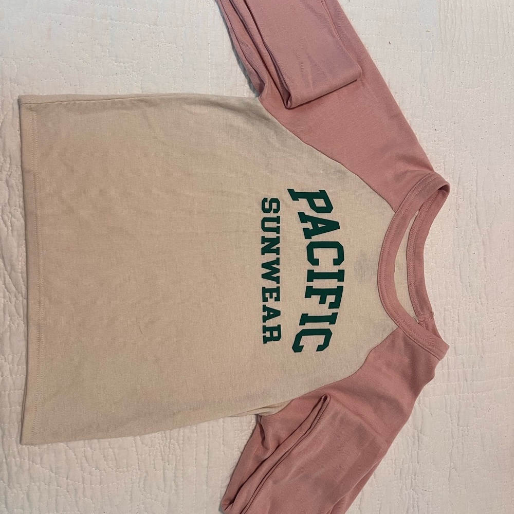 PacSun Pink and Cream Long Sleeve Crop Top